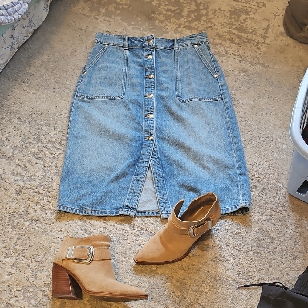 Denim Button-Front Skirt